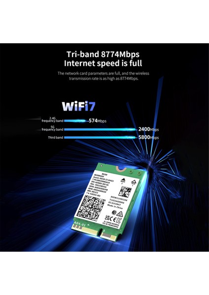 Wifi 7 BE200 Ağ Kartı Bluetooth 5.4 Üç Bantlı 2.4g/5g/6ghz 8774MBPS BE200NGW M.2 Kablosuz Adaptörü WIFI6E'DEN Daha Iyi (Yurt Dışından)