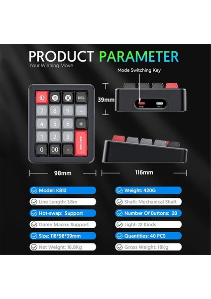K812 Mekanik Klavye Kablolu Sıcak Değiştirilebilir Numpad Rgb Mekanik Oyun Klavyesi Win/mac/oyun Için Programlanabilir Siyah (Yurt Dışından)