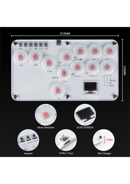 Hitbox Dövüş Çubuğu Kontrol Cihazı Renkli Rgb Işık Dövüş Oyunu Arcade Oyunu Klavye Pc Ps3 Ps4 Switch (Yurt Dışından)
