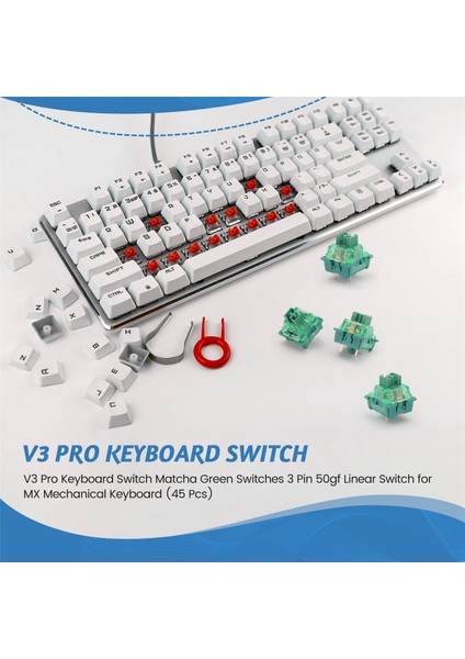Akko V3 Pro Klavye Anahtarı Matcha Yeşil Anahtarlar 3 Pin 50GF Lineer Anahtar Mx Mekanik Klavye Için (45 Adet) (Yurt Dışından)