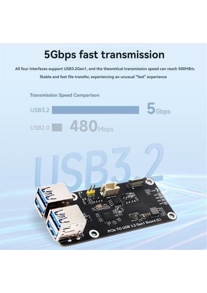 Raspberry Pi 5 Pcıe - Usb3.2 Gen1 Kartı Için 5gbps Pcıe - 4xusb3.2 Genişletme Kartı Sürücüsüz Tak ve Çalıştır (Yurt Dışından)