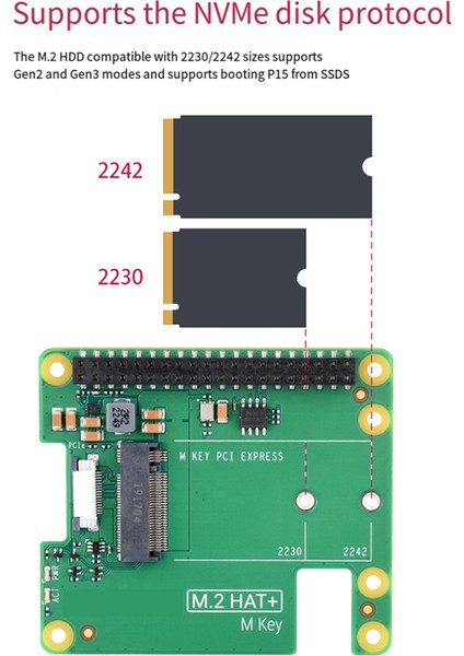 Raspberry Pi 5 Pcıe'den M.2 Hat+ Nvme SSD Genişletme Kartı Gen2 Gen3 2230 2242 Nvme M.2 SSD Için (Yurt Dışından)