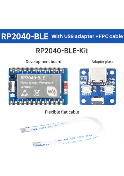 Waveshare RP2040-BLE Mikrodenetleyici Geliştirme Kartı + Adaptör Kartı Çift Modlu Bt 5.1 Fpc 8pın Port Çok Fonksiyonlu Gpıo Pin (Yurt Dışından)