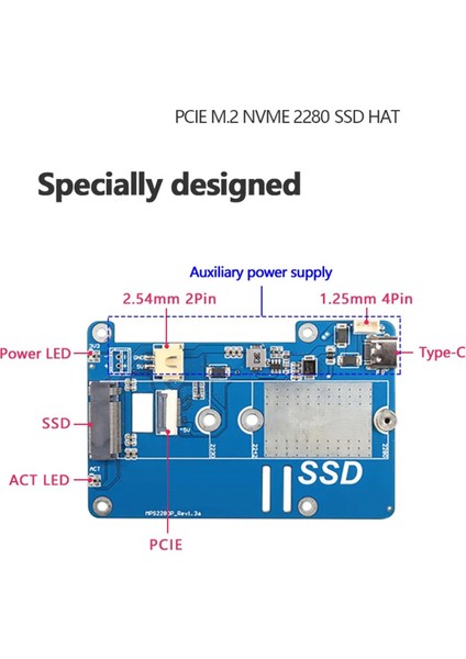MPS2280P Pcıe M.2 Nvme SSD Hat+Fpc Kablosu Raspberry Pi 5 Desteği 2280 2230 2242 Gen 3 Genişletme Kartı (Yurt Dışından)