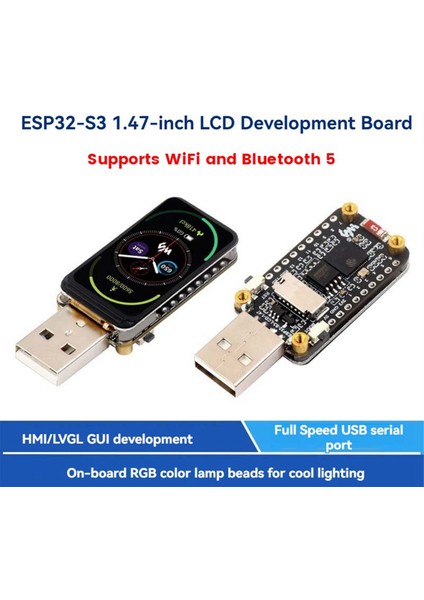 ESP32-S3 Geliştirme Kartı 1.47 Inç LCD Ekran Dahili Rgb Renkli Micro-Sd Kart Tutucu Tam Hızlı USB Seri Port (Yurt Dışından)