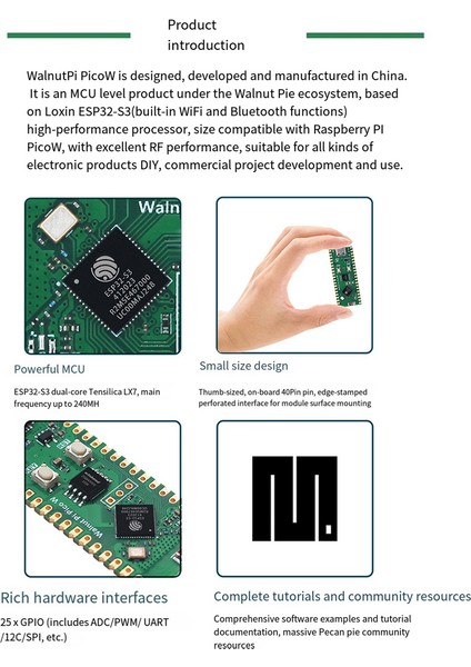 Ceviz Pi Picow Espressif ESP32-S3 Geliştirme Kartı 2.4g Wifi 802.11 B/g/n Bluetooth 5 Raspberry Pi Pico Için (Yurt Dışından)