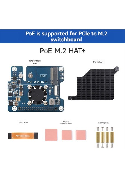 Raspberry Pi 5 Poe M.2 Hat Pcıe'den M.2 Nvme SSD Genişletme Kartı Gen3 8gbps 2242/2230 M.2 Nvme SSD Için (Yurt Dışından)