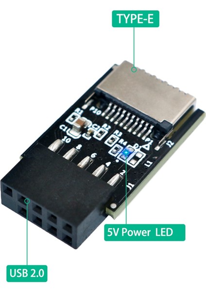 USB 2.0 9pin - Type-E Adaptörü USB 2.0 9pin Ön Panel Başlığı - Type-E Dahili Adaptörü 5V Güç Led'li (Yurt Dışından)