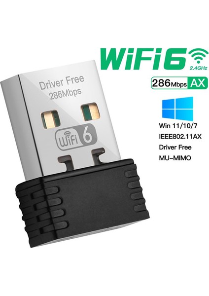 Kablosuz Wifi 6 Adaptörü AX286 802.11AX 2.4ghz Sürücü USB Ağ Kartı Win7/10/11 Bilgisayar Mini Wifi Alıcısı (Yurt Dışından)