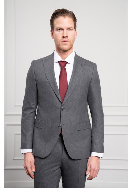 Erkek Füme Trend Slim Fit Dar Kesim Sivri Yaka Takım Elbise fırsatları
