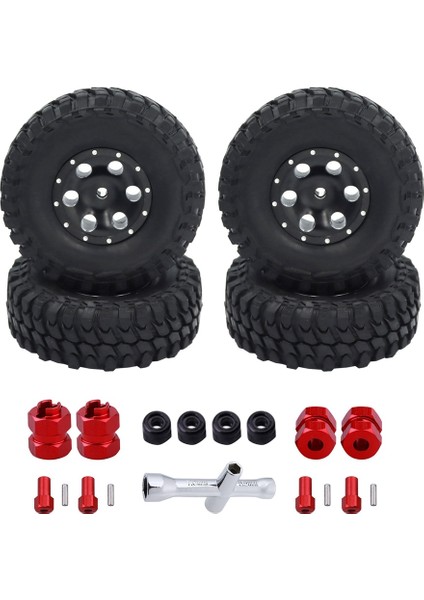 SCX24 Axı 90081 Metal Tekerlek Göbeği + Lastik + Altıgen Adaptör + Anahtar + 4 Kaymaz Vidalı Kapak, Yükseltme Aksesuarları (Yurt Dışından)