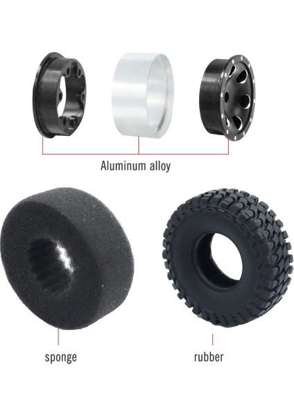 SCX24 Axı 90081 Metal Tekerlek Göbeği + Lastik + Altıgen Adaptör + Anahtar + 4 Kaymaz Vidalı Kapak, Yükseltme Aksesuarları (Yurt Dışından)