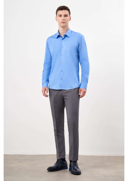 Erkek Koyu Mavi Pamuk Düz Desen Sert Yaka Slim Fit Gömlek fırsatları