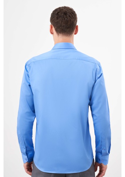 Erkek Koyu Mavi Pamuk Düz Desen Sert Yaka Slim Fit Gömlek indirimleri