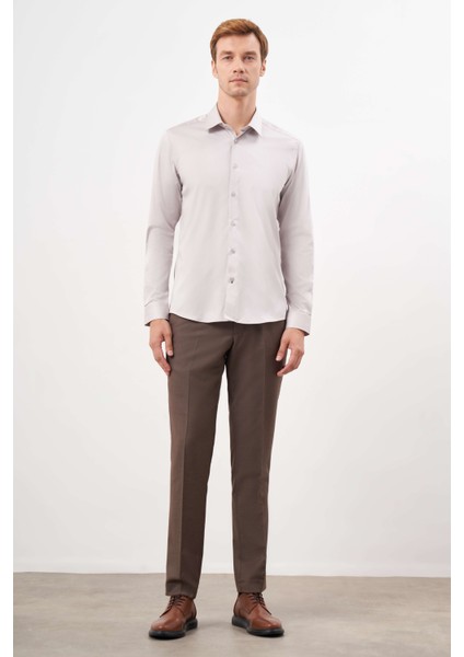 Erkek Taş Pamuk Düz Desen Sert Yaka Slim Fit Gömlek fırsatları
