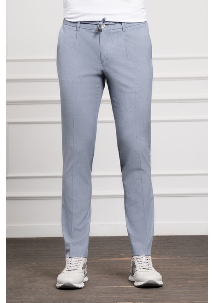 Erkek Mavi Poliviskon Trend Ipli Jogger Slim Fit Dar Kesim Spor Pantolon