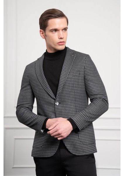 Erkek Siyah Dokuma Slim Fit Dar Kesim Mono Yaka Ceket modelleri