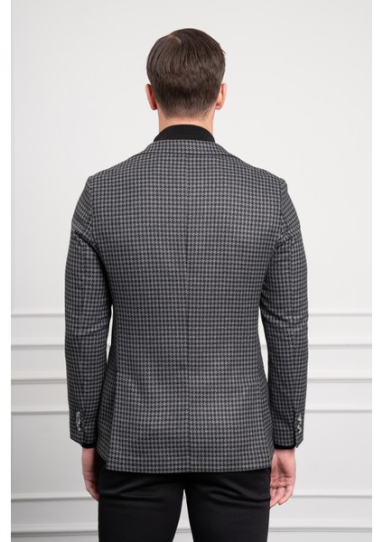 Erkek Siyah Dokuma Slim Fit Dar Kesim Mono Yaka Ceket indirimleri