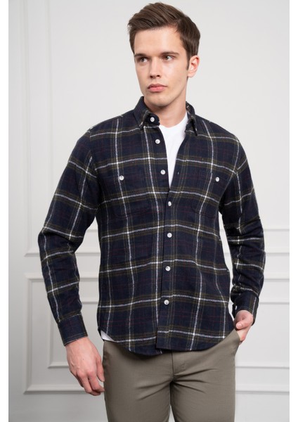 Erkek Haki Regular Fit Desenli Oduncu Gömlek