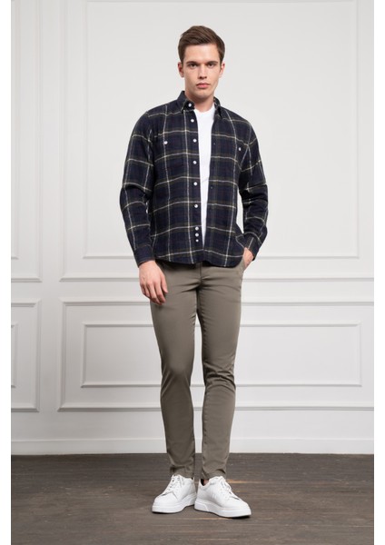 Erkek Haki Regular Fit Desenli Oduncu Gömlek