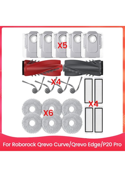 Roborock Qrevo Curve/qrevo EDGE/P20 Pro Roller Yan Fırçalar Hepa Filtre Mop Bez Tuz Torbaları Yedek Parçalar (Yurt Dışından)