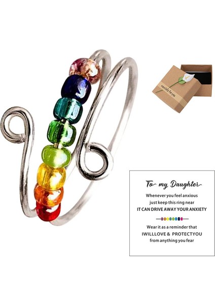 Kaygınızı Uzaklaştırın Gökkuşağı Boncuklu Fidget Yüzük, Kızı Için Ayarlanabilir Kaygı Yüzüğü, Boncuklu Yüzük Spinner Yüzük (Yurt Dışından)