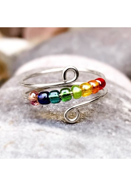 Kaygınızı Uzaklaştırın Gökkuşağı Boncuklu Fidget Yüzük, Kızı Için Ayarlanabilir Kaygı Yüzüğü, Boncuklu Yüzük Spinner Yüzük (Yurt Dışından) fiyatları