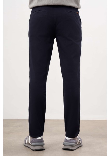 Erkek Lacivert Yazlık Pamuk Yan Cep Slim Fit Chino Pantolon