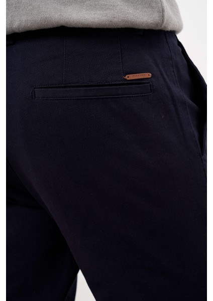 Erkek Lacivert Yazlık Pamuk Yan Cep Slim Fit Chino Pantolon