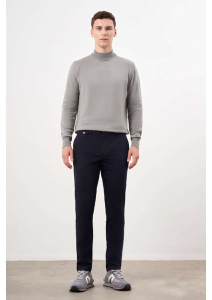 Erkek Lacivert Yazlık Pamuk Yan Cep Slim Fit Chino Pantolon
