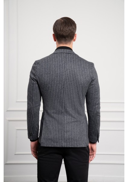 Erkek Gri Örme Slim Fit Dar Kesim Mono Yaka Ceket indirimleri