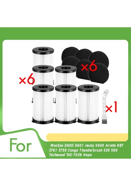 Moosoo D600 D601 Iwoly V600 Ariete Rbt 2761 2759 Conga Thunderbrush 520 560 Techwood TAE-7036 Hepa Filtre Seti Parçaları (Yurt Dışından)