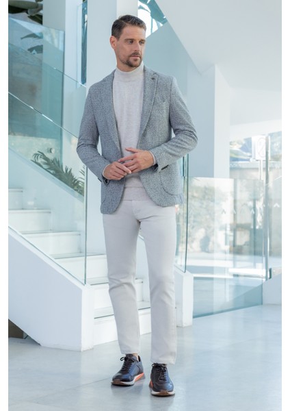 Erkek Gri Örme Slim Fit Mono Yaka Ceket modelleri