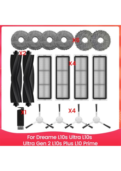 Dreame L10S Ultra, L10S Ultra Gen 2, L10S Plus L10 Prime Mop Pedleri Hepa Filtre Ana Yan Fırçalar Yedek Parçalar (Yurt Dışından)