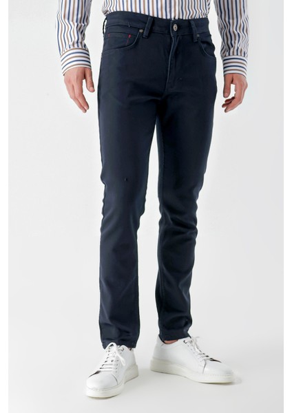 Erkek Lacivert Mevsimlik Pamuk 5 Cep Slim Fit Jean Pantolon modelleri