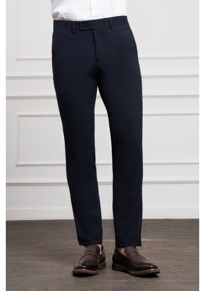 Erkek Lacivert Poliviskon Basic Slim Fit Dar Kesim Classic Pantolon