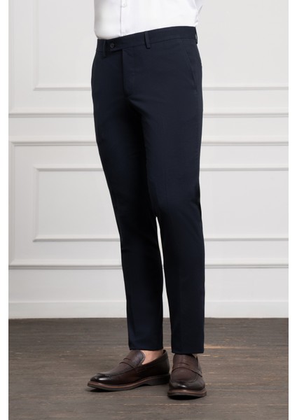Erkek Lacivert Poliviskon Basic Slim Fit Dar Kesim Classic Pantolon