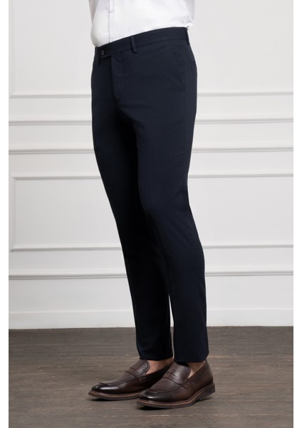 Erkek Lacivert Poliviskon Basic Slim Fit Dar Kesim Classic Pantolon