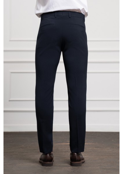 Erkek Lacivert Poliviskon Basic Slim Fit Dar Kesim Classic Pantolon