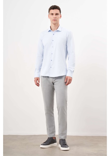 Erkek A. Mavi Basic Düz Desen Italyan Yaka Slim Fit Gömlek