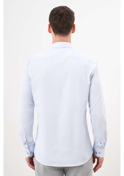 Erkek A. Mavi Basic Düz Desen Italyan Yaka Slim Fit Gömlek