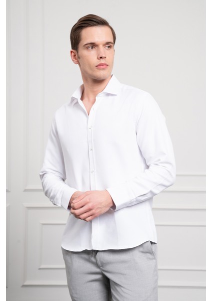 Erkek Beyaz Trend Italyan Yaka Slim Fit Dar Kesim Gömlek modelleri