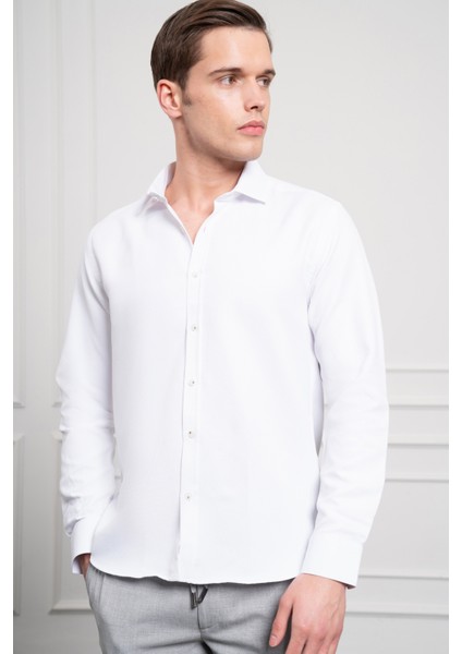 Erkek Beyaz Trend Italyan Yaka Slim Fit Dar Kesim Gömlek fırsatları