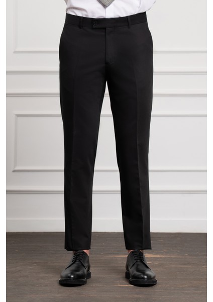 Erkek Siyah Poliviskon Basic Slim Fit Dar Kesim Pantolon