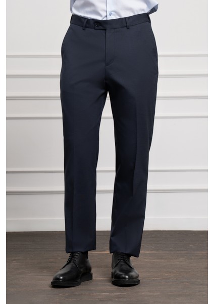 Erkek Lacivert Yünlü Basic Dynamic Fit Rahat Kesim Classic Pantolon