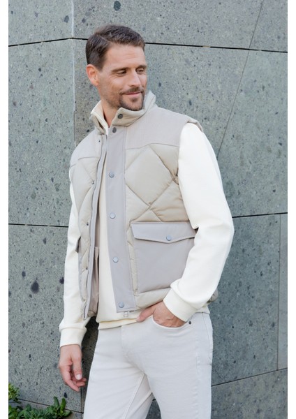 Erkek Bej Polyester Spor Yelek