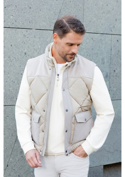 Erkek Bej Polyester Spor Yelek