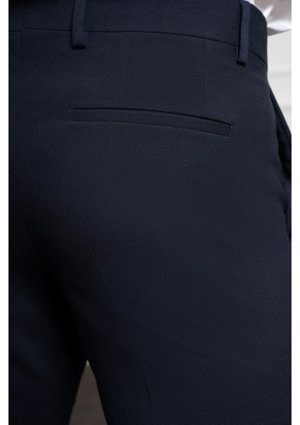 Erkek Lacivert Poliviskon Basic Slim Fit Dar Kesim Classic Pantolon