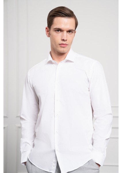 Erkek Beyaz Pamuk Trend Slim Fit Dar Kesim Italyan Yaka Gömlek fırsatları