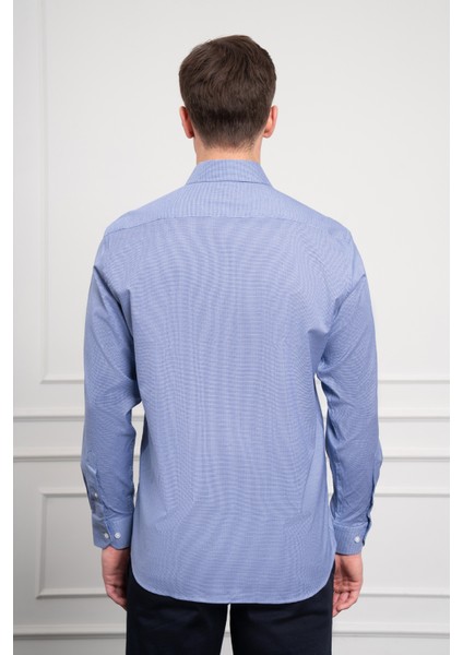 Erkek Lacivert Pamuk Trend Regular Fit Sert Yaka Gömlek